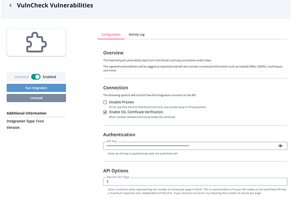 Vulnerabilities Configuration Screen